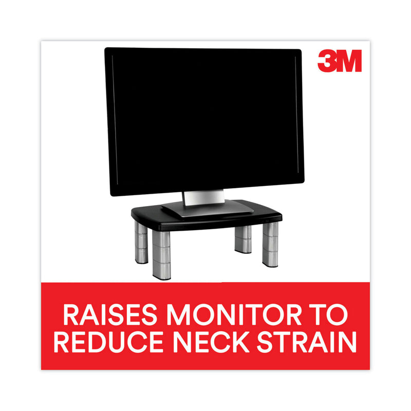 3M Adjustable Height Monitor Stand, 15" x 12" x 2.63" to 5.78", Black/Silver, Supports 80 lbs