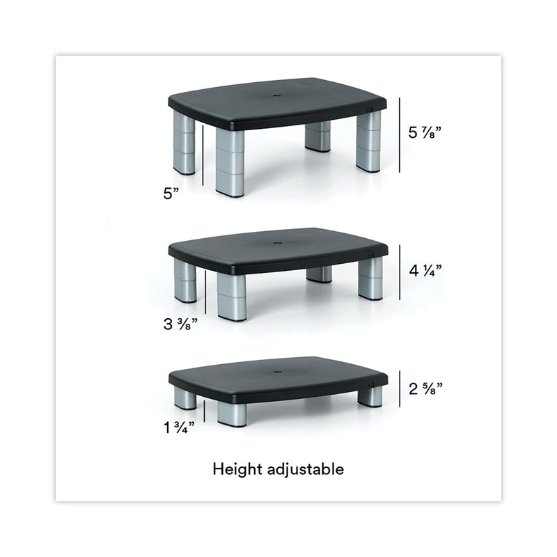3M Adjustable Height Monitor Stand, 15" x 12" x 2.63" to 5.78", Black/Silver, Supports 80 lbs