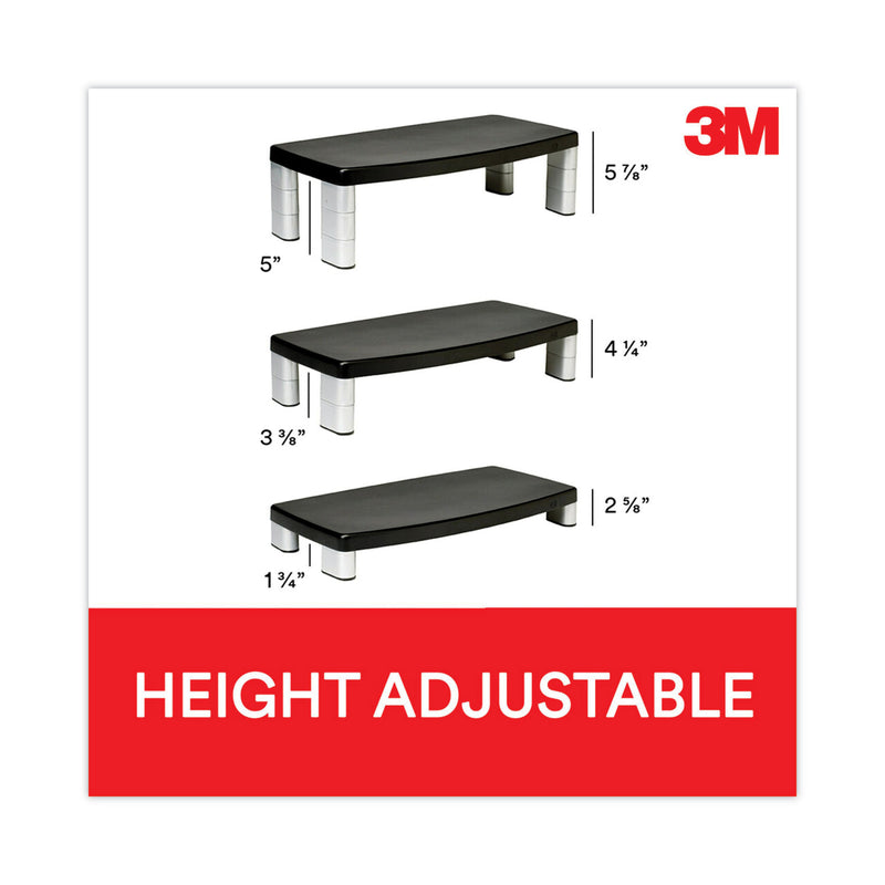 3M Extra-Wide Adjustable Monitor Stand, 20" x 12" x 1" to 5.78", Silver/Black, Supports 40 lbs