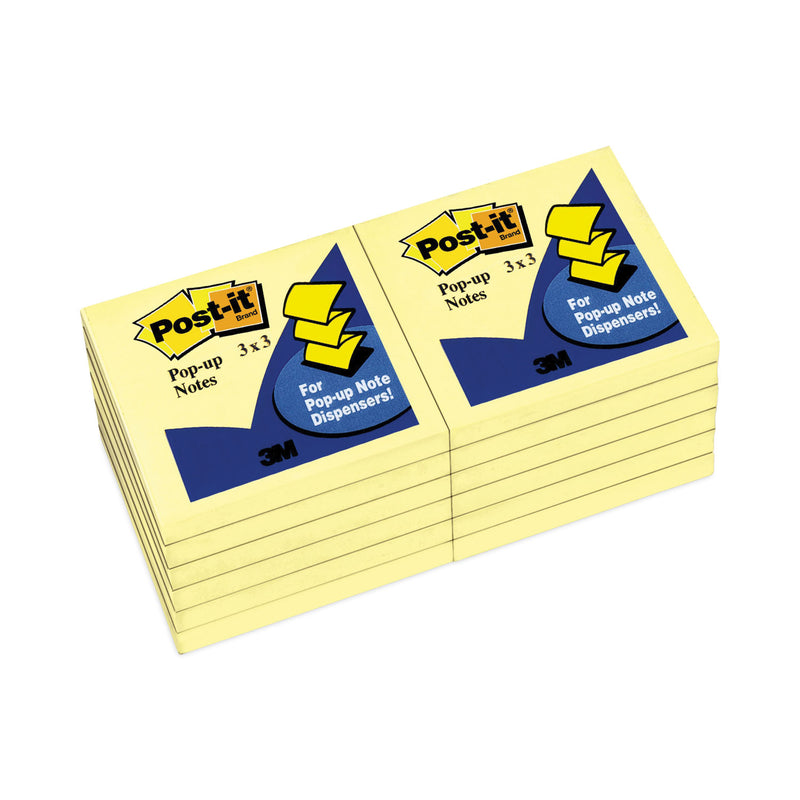 Post-it Original Canary Yellow Pop-up Refill, 3" x 3", Canary Yellow, 100 Sheets/Pad, 12 Pads/Pack
