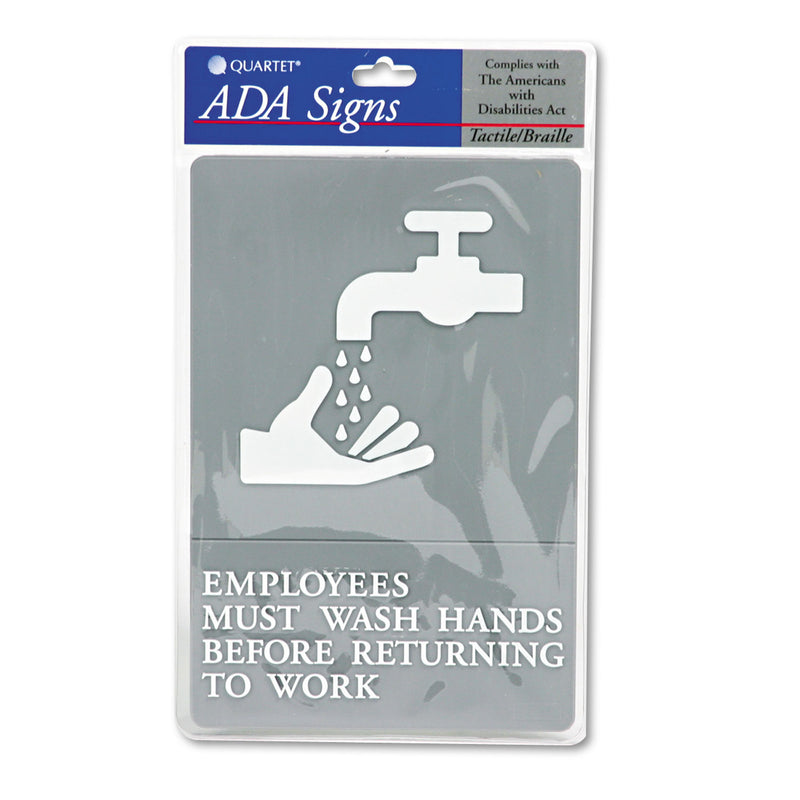 Headline ADA Sign, EMPLOYEES MUST WASH HANDS... Tactile Symbol/Braille, 6 x 9, Gray