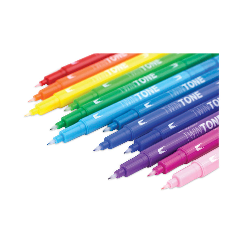 Tombow TwinTone Dual-Tip Markers, Bold/Extra-Fine Tips, Assorted Colors, Dozen