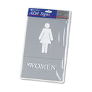 Headline ADA Sign, Women Restroom Symbol w/Tactile Graphic, Molded Plastic, 6 x 9, Gray