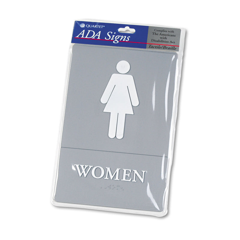 Headline ADA Sign, Women Restroom Symbol w/Tactile Graphic, Molded Plastic, 6 x 9, Gray