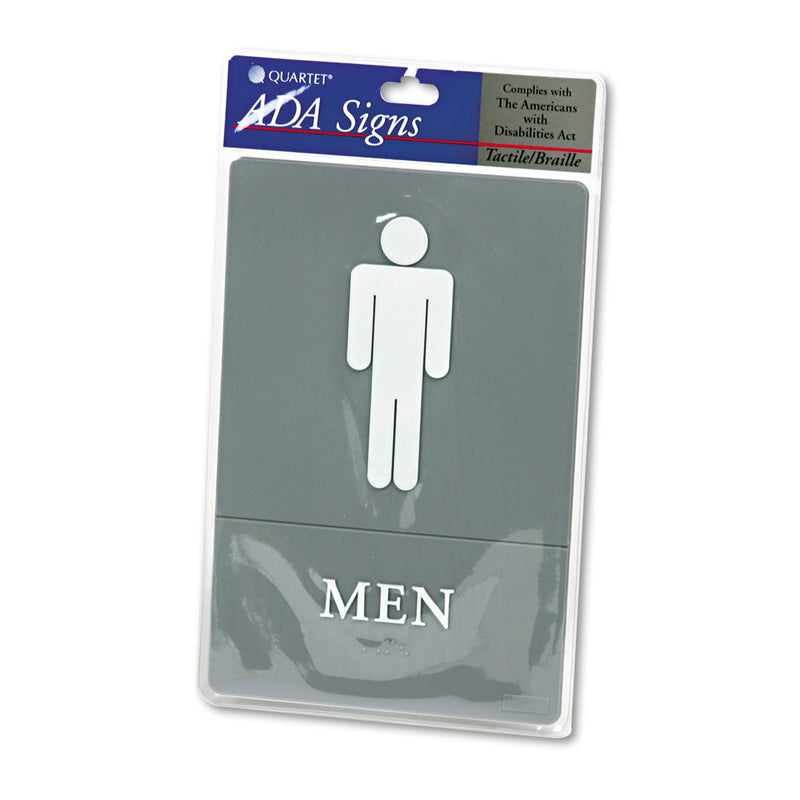 Headline ADA Sign, Men Restroom Symbol w/Tactile Graphic, Molded Plastic, 6 x 9, Gray