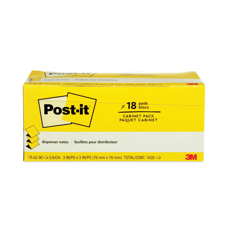 Post-it Original Canary Yellow Pop-up Refill Cabinet Pack, 3" x 3", Canary Yellow, 90 Sheets/Pad, 18 Pads/Pack