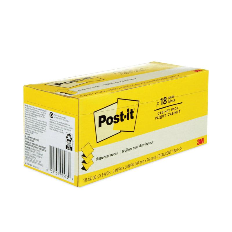 Post-it Original Canary Yellow Pop-up Refill Cabinet Pack, 3" x 3", Canary Yellow, 90 Sheets/Pad, 18 Pads/Pack