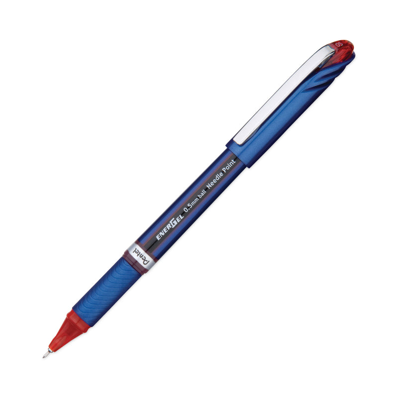Pentel EnerGel NV Gel Pen, Stick, Fine 0.5 mm Needle Tip, Red Ink, Red Barrel, Dozen