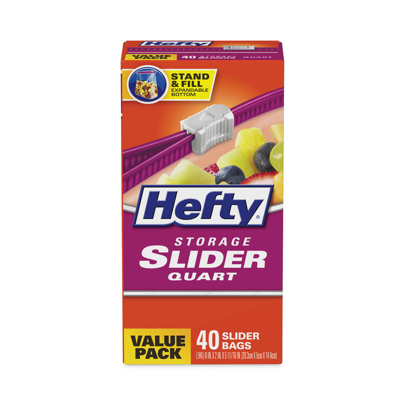 Hefty Slider Bags, 1 qt, 1.5 mil, 8" x 7", Clear, 40/Box