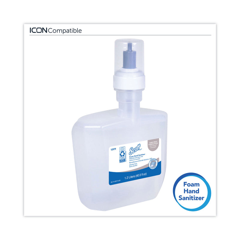 Scott Essential Alcohol-Free Foam Hand Sanitizer, 1,200 mL, Unscented, 2/Carton