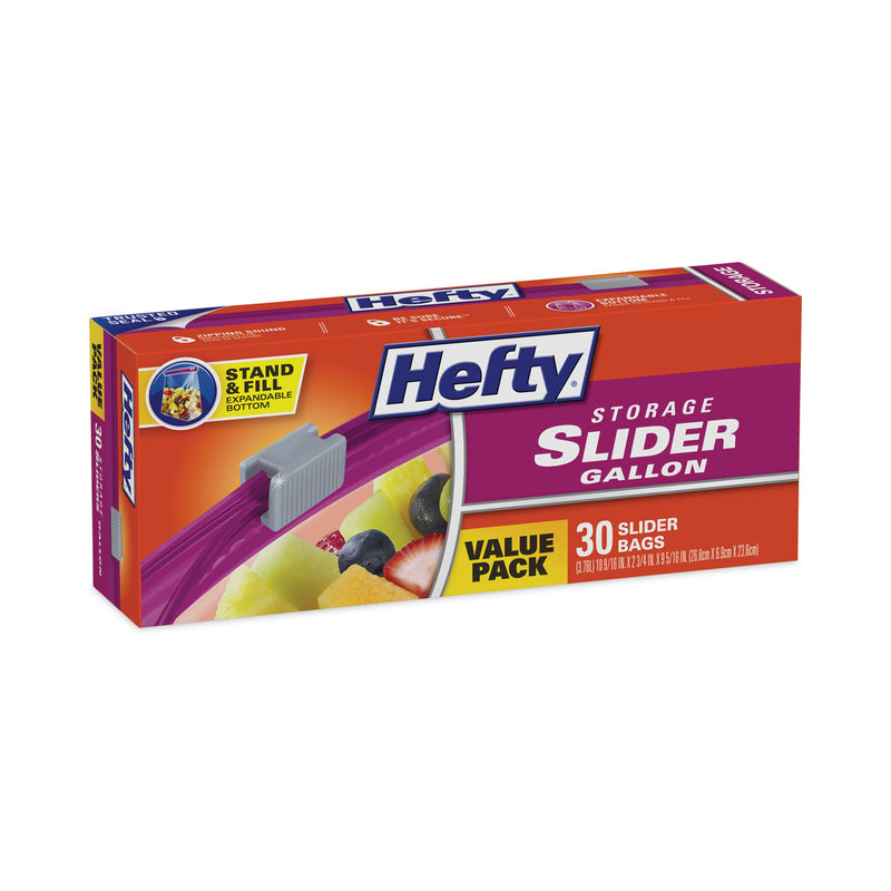 Hefty Slider Bags, 1 gal, 1.5 mil, 10.56" x 11", Clear, 30/Box