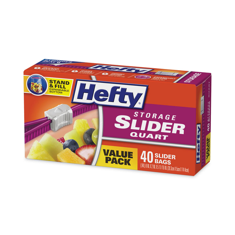Hefty Slider Bags, 1 qt, 1.5 mil, 8" x 7", Clear, 40/Box