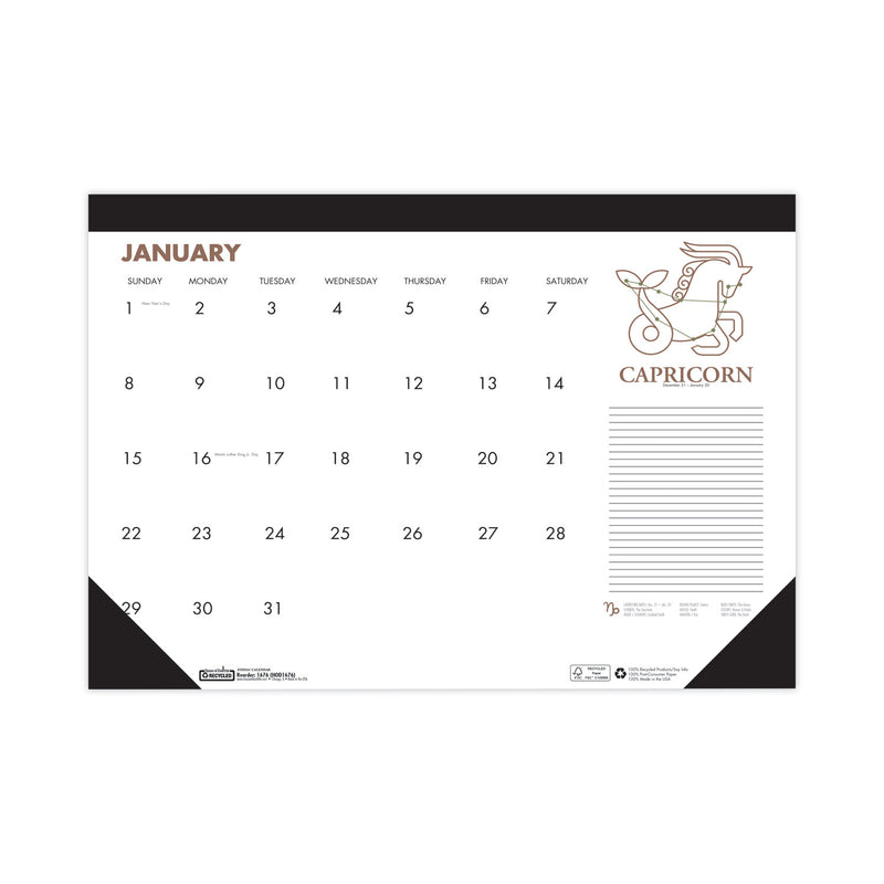 House of Doolittle Recycled Zodiac Desk Pad Calendar, Zodiac Artwork, 17 x 22, White Sheets, Black Binding/Corners, 12-Month (Jan-Dec) 2023