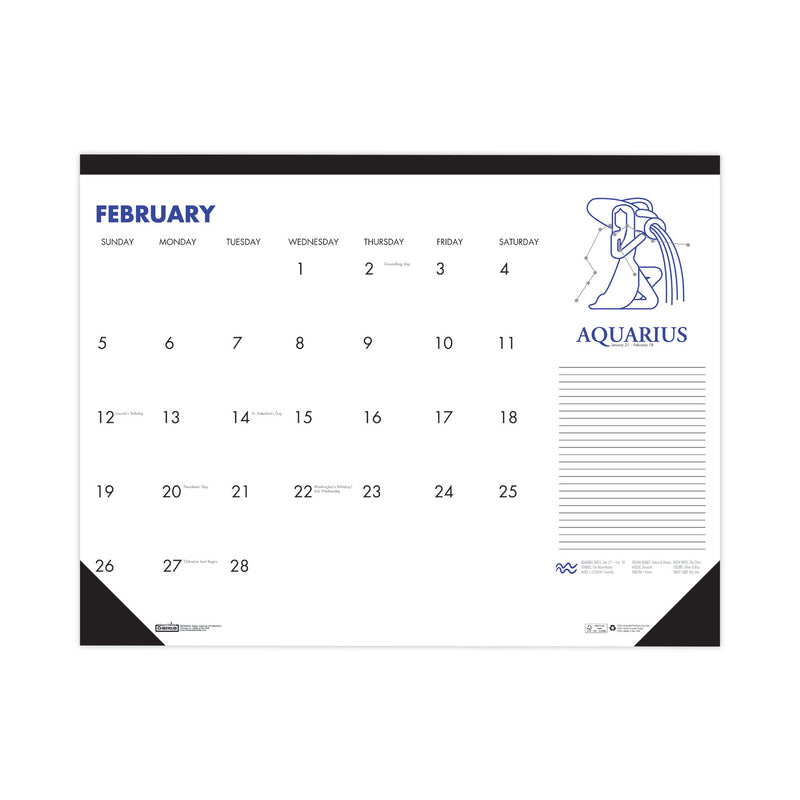 House of Doolittle Recycled Zodiac Desk Pad Calendar, Zodiac Artwork, 17 x 22, White Sheets, Black Binding/Corners, 12-Month (Jan-Dec) 2023