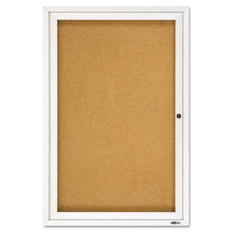 Quartet Enclosed Bulletin Board, Natural Cork/Fiberboard, 24 x 36, Silver Aluminum Frame