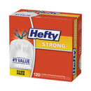 Hefty Strong Tall Kitchen Drawstring Bags, 13 gal, 0.9 mil, 24" x 27.75", White, 120/Box