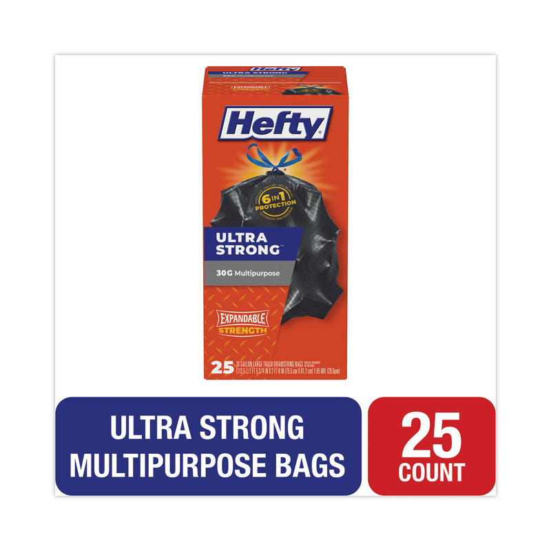 Hefty Ultra Flex Waste Bags, 30 gal, 1.05 mil, 6" x 2.1", Black, 150/Carton