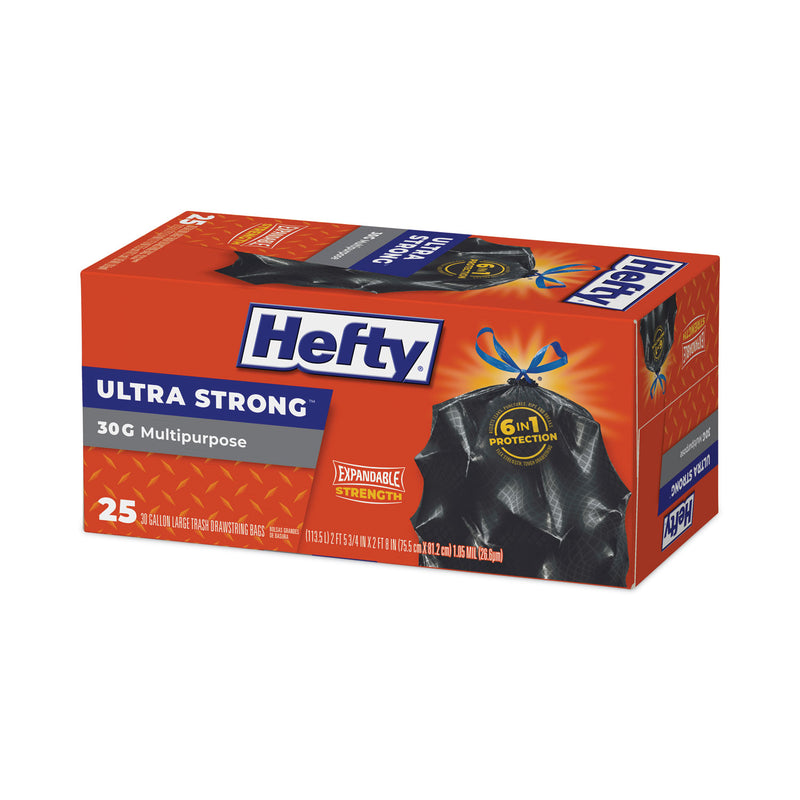 Hefty Ultra Flex Waste Bags, 30 gal, 1.05 mil, 6" x 2.1", Black, 150/Carton