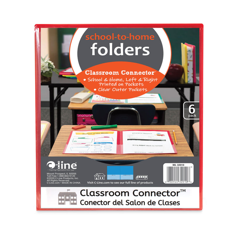 C-Line Classroom Connector Folders, 11 x 8.5, Clear/Assorted, 6/Pack