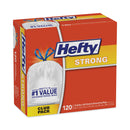 Hefty Strong Tall Kitchen Drawstring Bags, 13 gal, 0.9 mil, 24" x 27.75", White, 120/Box