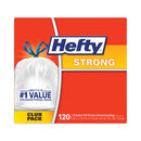 Hefty Strong Tall Kitchen Drawstring Bags, 13 gal, 0.9 mil, 23.75" x 27", White, 360/Carton