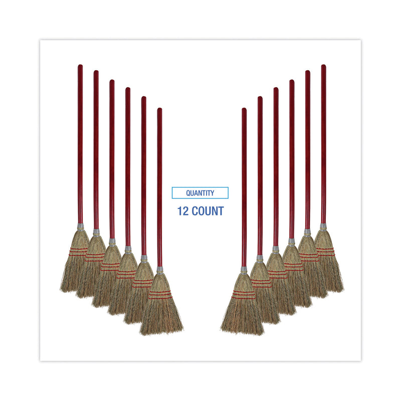 Boardwalk Corn Fiber Lobby/Toy Broom, Corn Fiber Bristles, 39" Overall Length, Red, 12/Carton