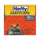 Hefty Easy Flaps Trash Bags, 30 gal, 0.85 mil, 30" x 33", Black, 240/Carton