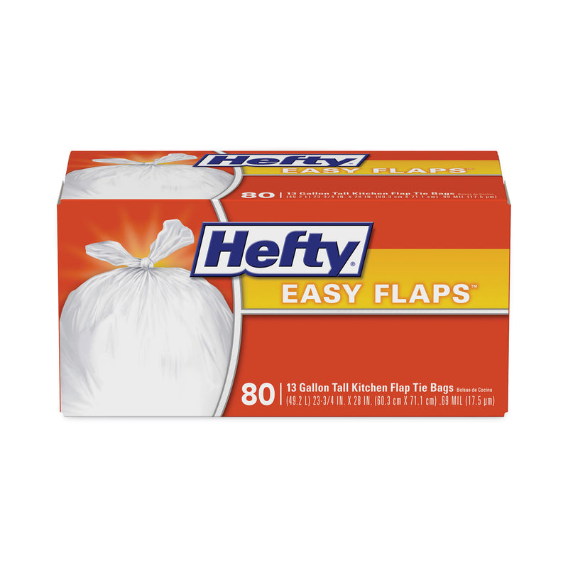 Hefty Easy Flaps Trash Bags, 13 gal, 0.8 mil, 23.75" x 28", White, 80/Box