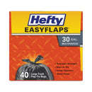 Hefty Easy Flaps Trash Bags, 30 gal, 0.85 mil, 30" x 33", Black, 240/Carton