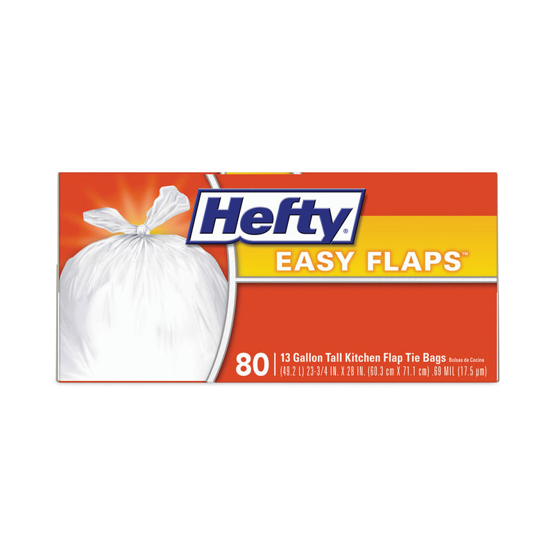 Hefty Easy Flaps Trash Bags, 13 gal, 0.69 mil, 23.75" x 28", White, 480/Carton