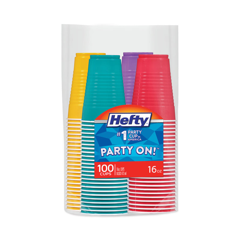 Hefty Easy Grip Disposable Plastic Party Cups, 16 oz, Assorted Colors, 100/Pack, 4 Packs/Carton