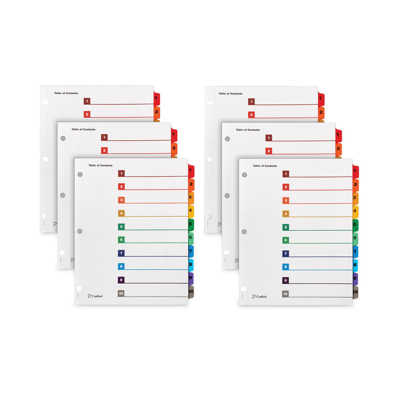 Cardinal OneStep Printable Table of Contents and Dividers, 10-Tab, 1 to 10, 11 x 8.5, White, Assorted Tabs, 6 Sets