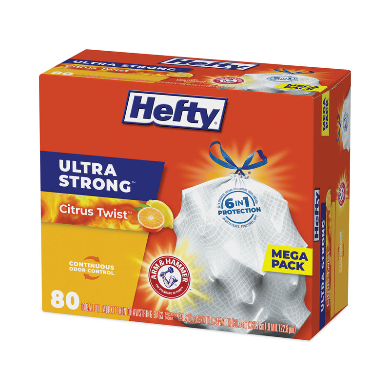 Hefty Ultra Strong Scented Tall White Kitchen Bags, 13 gal, 0.9 mil, 23.75" x 24.88", White, 240/Carton