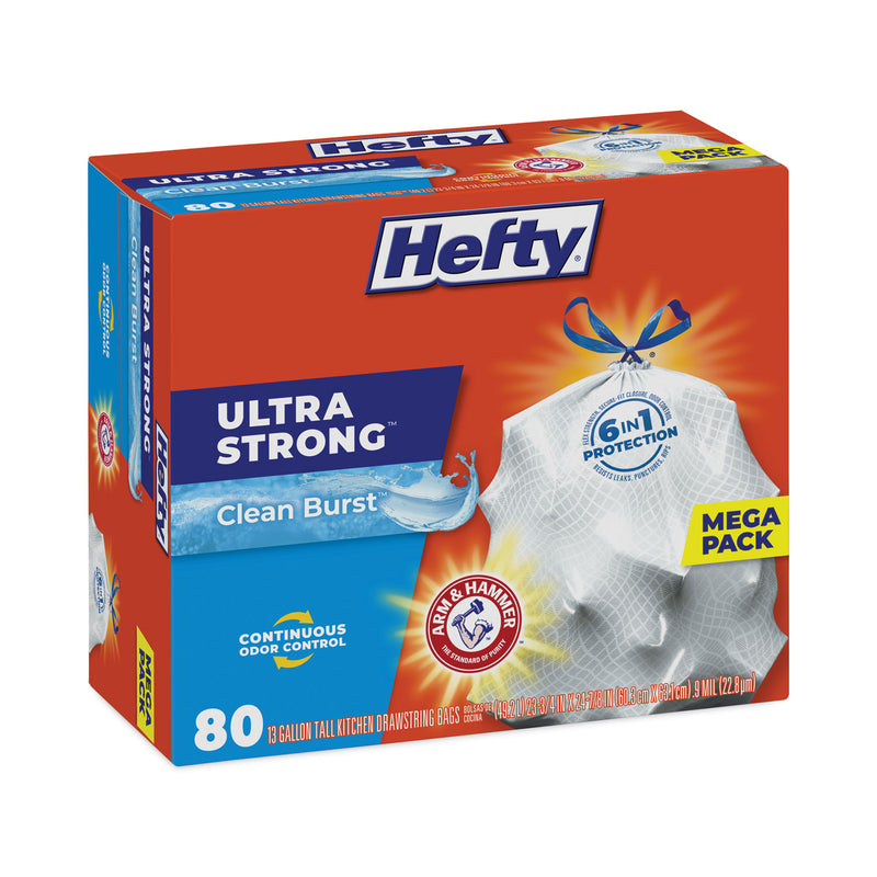 Hefty Ultra Strong Scented Tall White Kitchen Bags, 13 gal, 0.9 mil, 24.75" x 24.88", White, 240/Carton