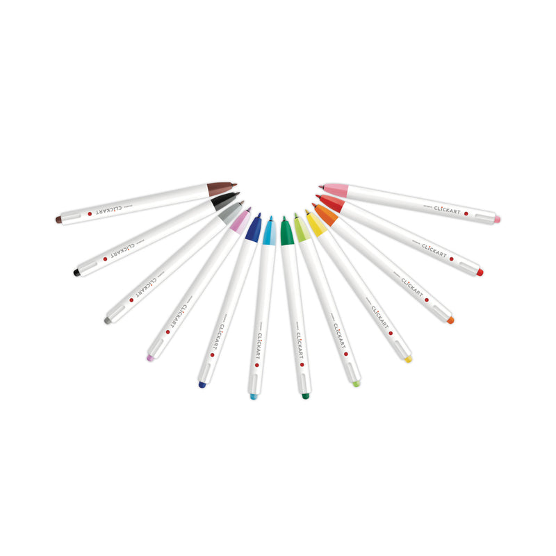 Zebra ClickArt Porous Point Pen, Retractable, Fine 0.6 mm, Assorted Ink Colors, White/Assorted Barrel, 12/Pack