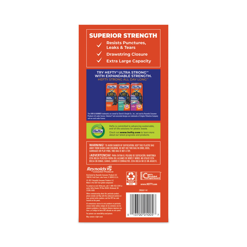 Hefty Ultra Strong Tall Kitchen and Trash Bags, 30 gal, 1.1 mil, 30" x 33", Black, 74/Box