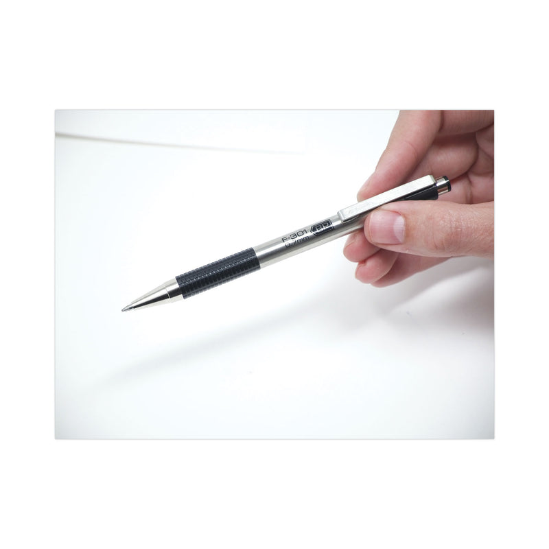 Zebra F-301 Ballpoint Pen, Retractable, Fine 0.7 mm, Black Ink, Stainless Steel/Black Barrel