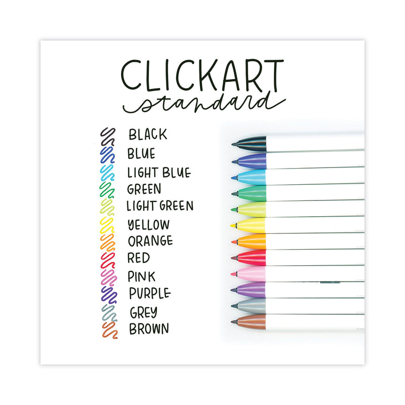 Zebra ClickArt Porous Point Pen, Retractable, Fine 0.6 mm, Assorted Ink Colors, White/Assorted Barrel, 12/Pack