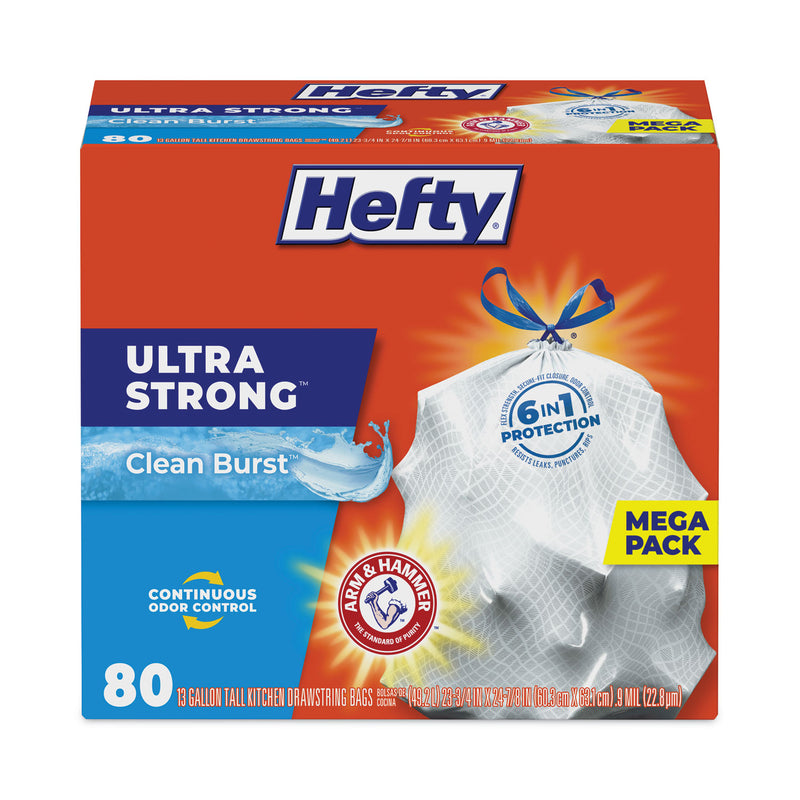 Hefty Ultra Strong Scented Tall White Kitchen Bags, 13 gal, 0.9 mil, 24.75" x 24.88", White, 240/Carton