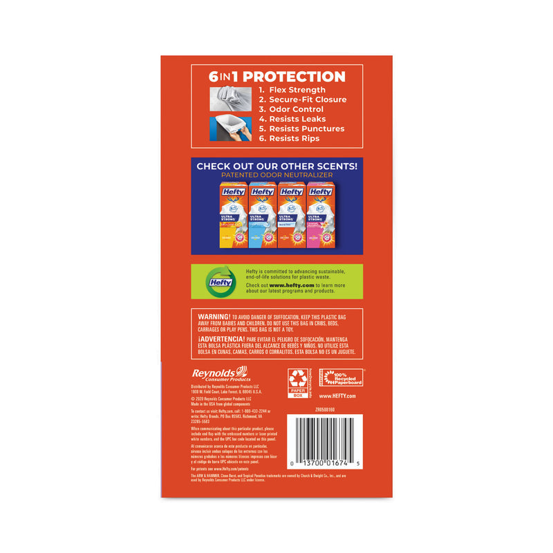 Hefty Ultra Strong Scented Tall White Kitchen Bags, 13 gal, 0.9 mil, 23.75" x 24.88", White, 110/Box