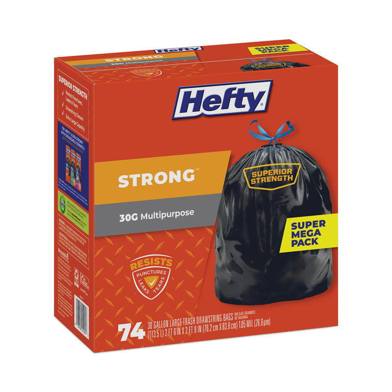 Hefty Ultra Strong Tall Kitchen and Trash Bags, 30 gal, 1.1 mil, 30" x 33", Black, 74/Box