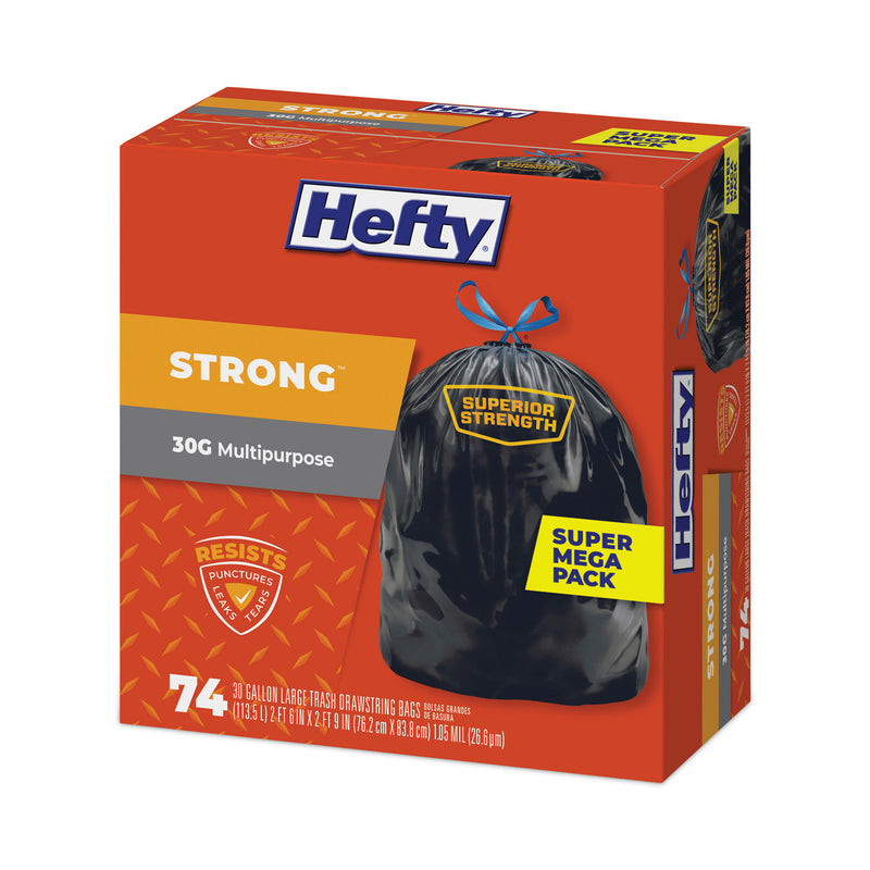 Hefty Ultra Strong Tall Kitchen and Trash Bags, 30 gal, 1.1 mil, 30" x 33", Black, 74/Box