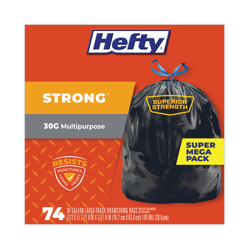 Hefty Ultra Strong Tall Kitchen and Trash Bags, 30 gal, 1.1 mil, 30" x 33", Black, 74/Box
