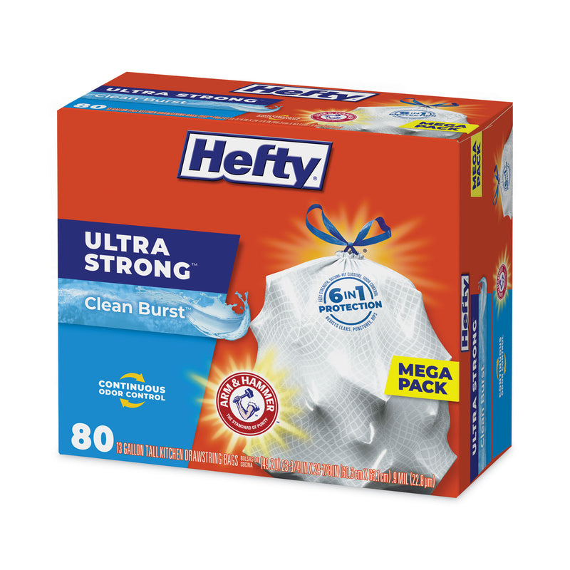 Hefty Ultra Strong Scented Tall White Kitchen Bags, 13 gal, 0.9 mil, 24.75" x 24.88", White, 240/Carton