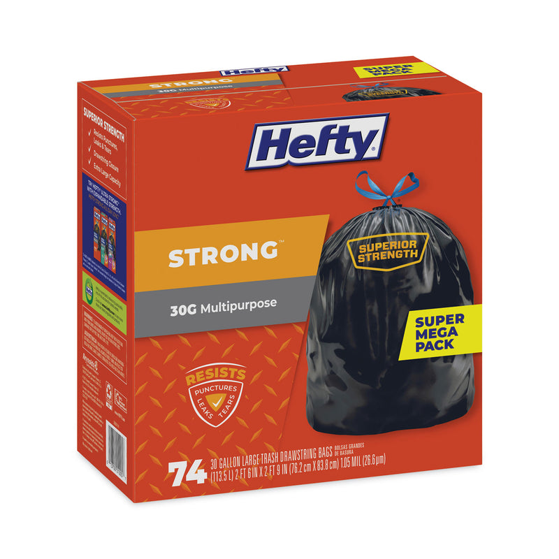 Hefty Ultra Strong Tall Kitchen and Trash Bags, 30 gal, 1.1 mil, 30" x 33", Black, 222/Carton
