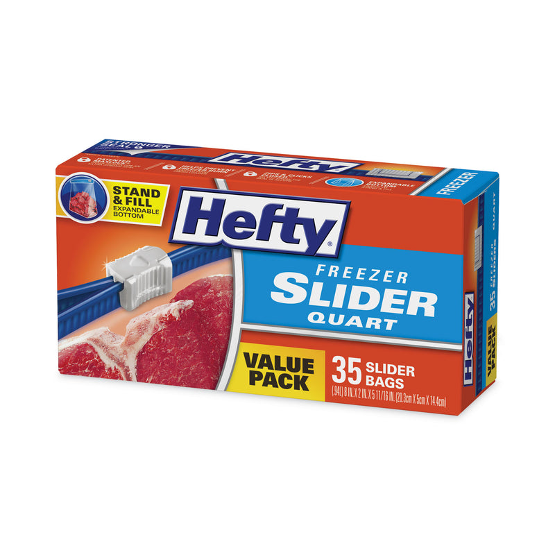 Hefty Slider Bags, 1 qt, 2.5 mil, 7" x 8", Clear, 35/Box