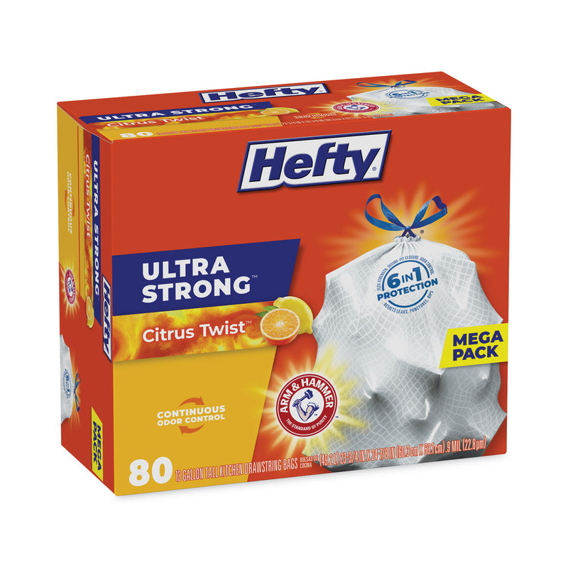 Hefty Ultra Strong Scented Tall White Kitchen Bags, 13 gal, 0.9 mil, 23.75" x 24.88", White, 240/Carton