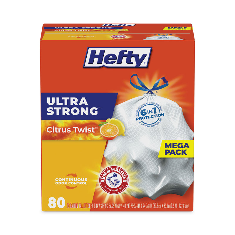 Hefty Ultra Strong Scented Tall White Kitchen Bags, 13 gal, 0.9 mil, 23.75" x 24.88", White, 240/Carton