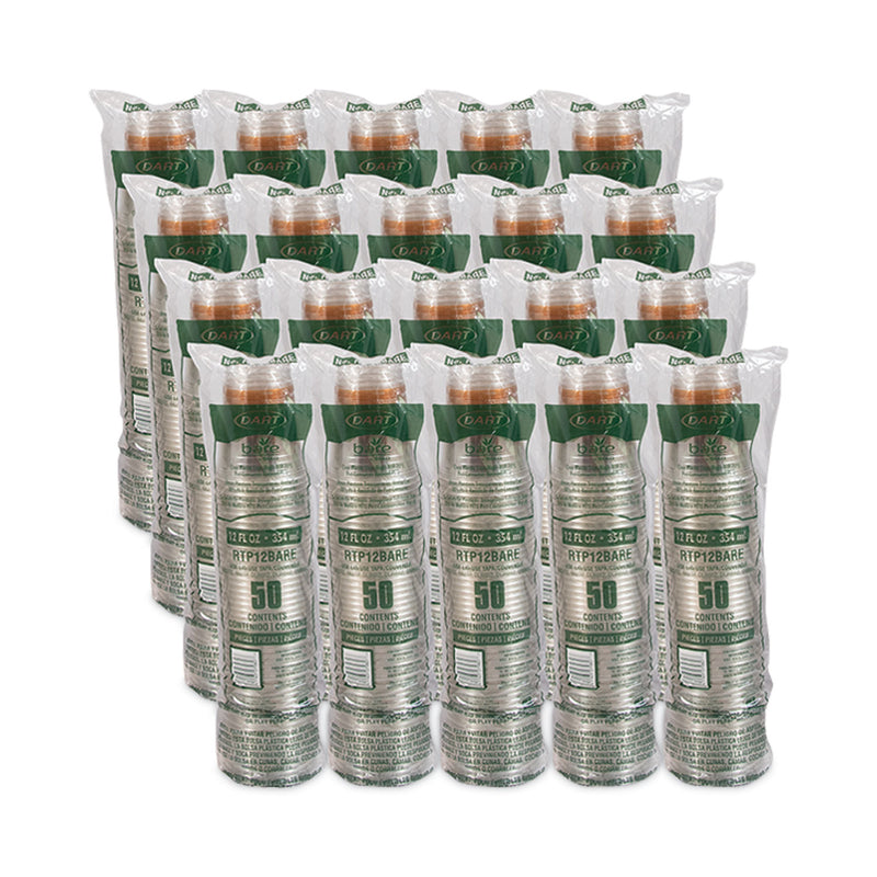 Dart Bare Eco-Forward RPET Cold Cups, 12 oz to 14 oz, Leaf Design, Clear, Squat, 50/Pack, 20 Packs/Carton