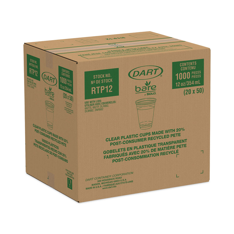 Dart Bare Eco-Forward RPET Cold Cups, 12 oz to 14 oz, Leaf Design, Clear, Squat, 50/Pack, 20 Packs/Carton